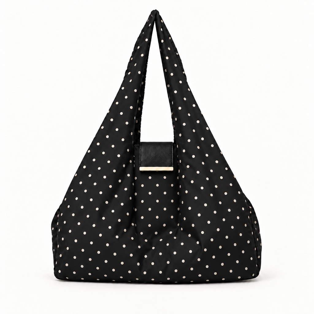 Maat:Small | Kleur:Black Polka-dot | NOMO Keychain Tote vooraanzicht, karabijnhaak op achterkant