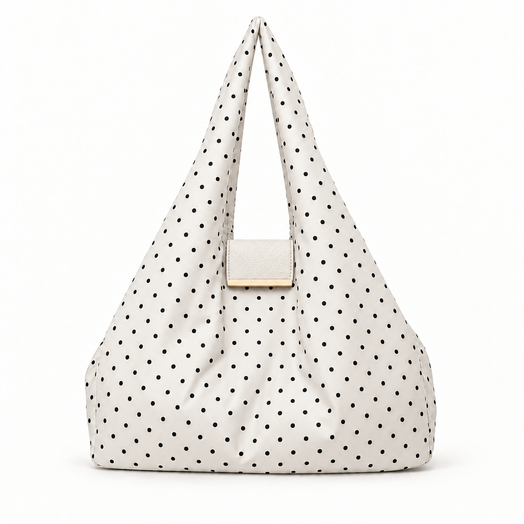 Maat:Small | Kleur:White Polka-dot | NOMO Keychain Tote vooraanzicht, karabijnhaak op achterkant
