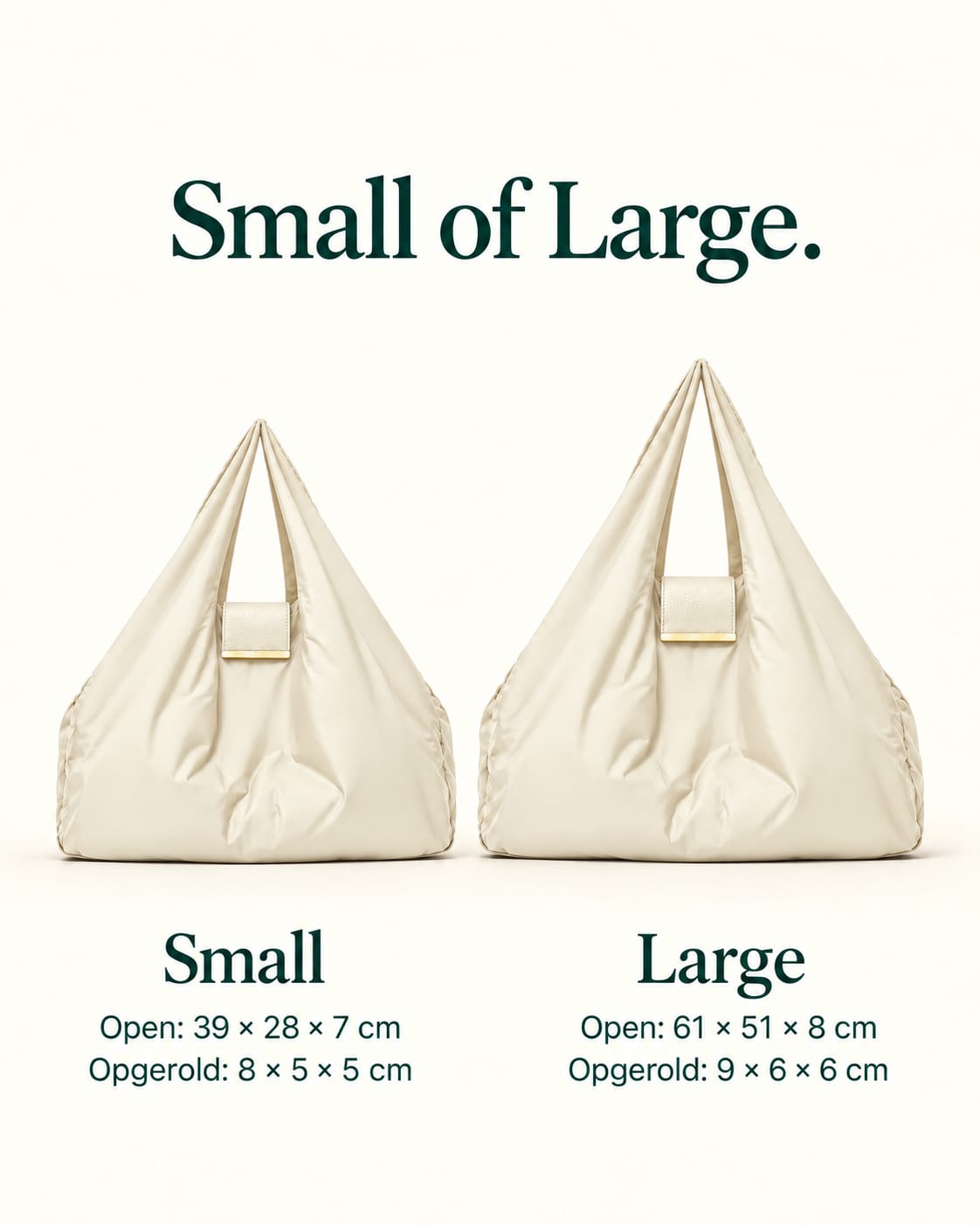 NOMO Keychain Tote White in Small en Large, met afmetingen open en opgerold